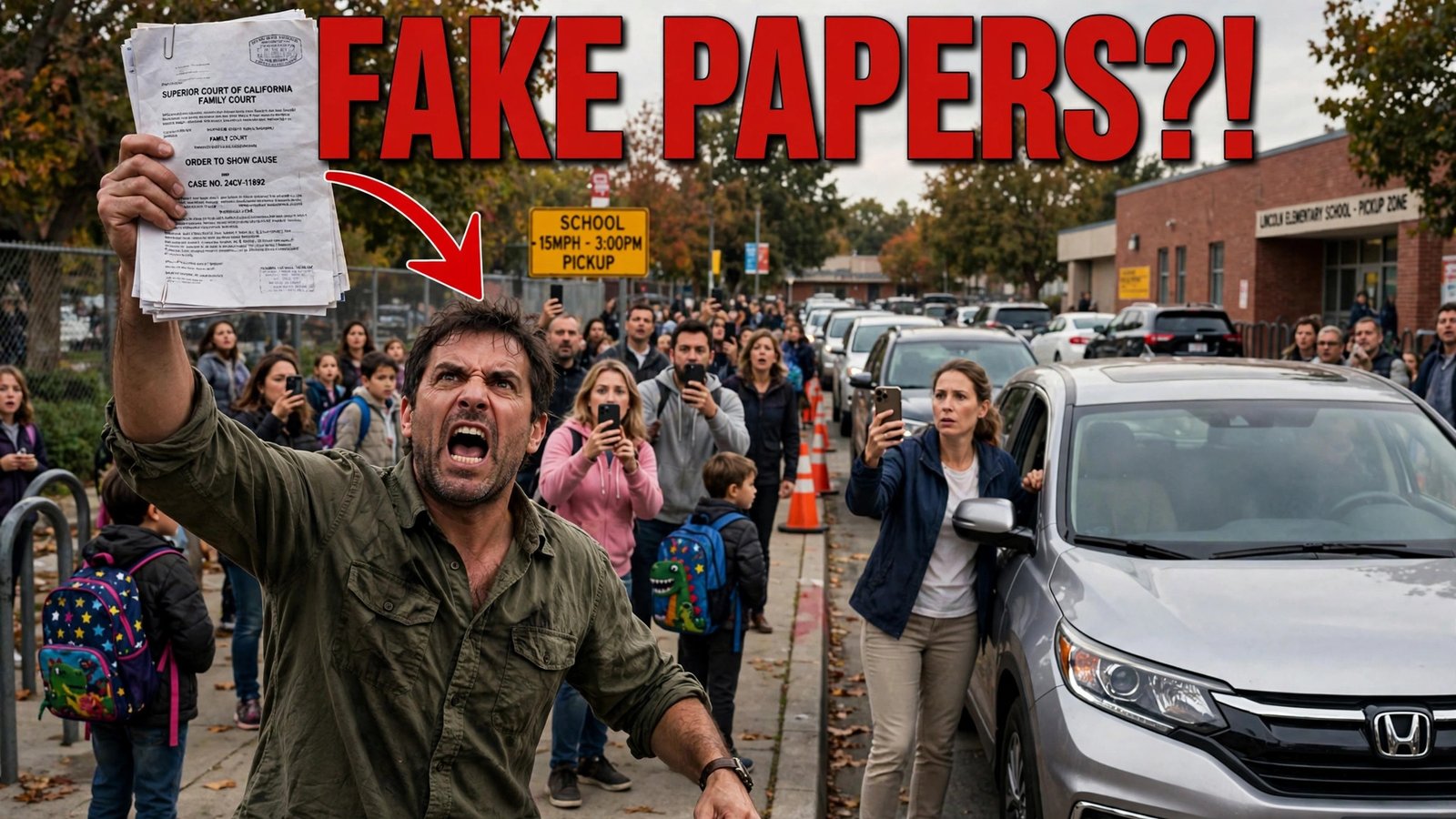 Her Ex-Husband Showed Up at School Pickup Waving Court Papers and Screaming She’d Never See Her Kids Again — Until the Principal Opened the Real File and the Cops Took HIM Away